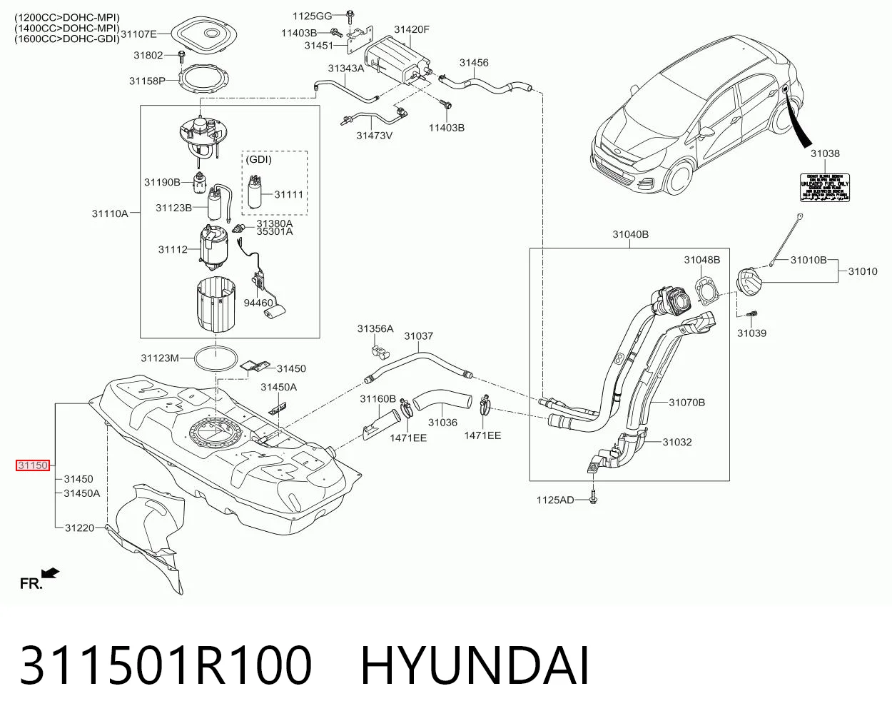 Tanque de combustível para KIA Rio III UB