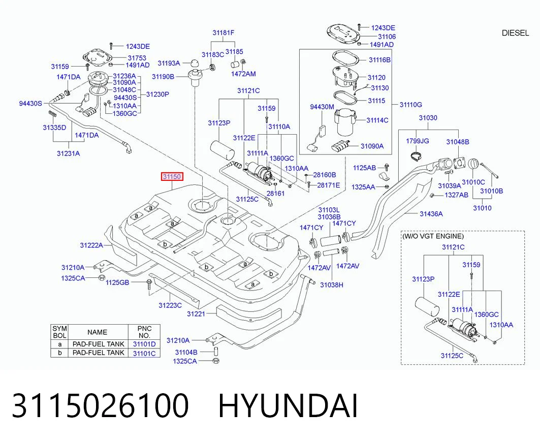 Tanque de combustível para Hyundai Santa Fe SM