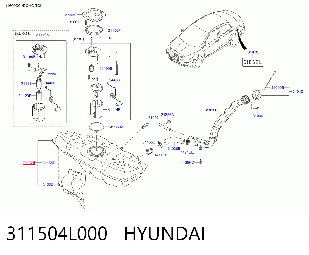 Tanque de combustível para KIA Rio III UB