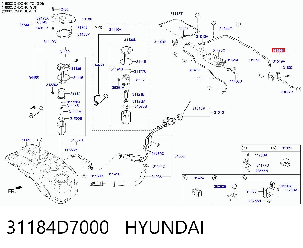 31184D7000 Hyundai/Kia Filtro de tanque dos vapores de combustível