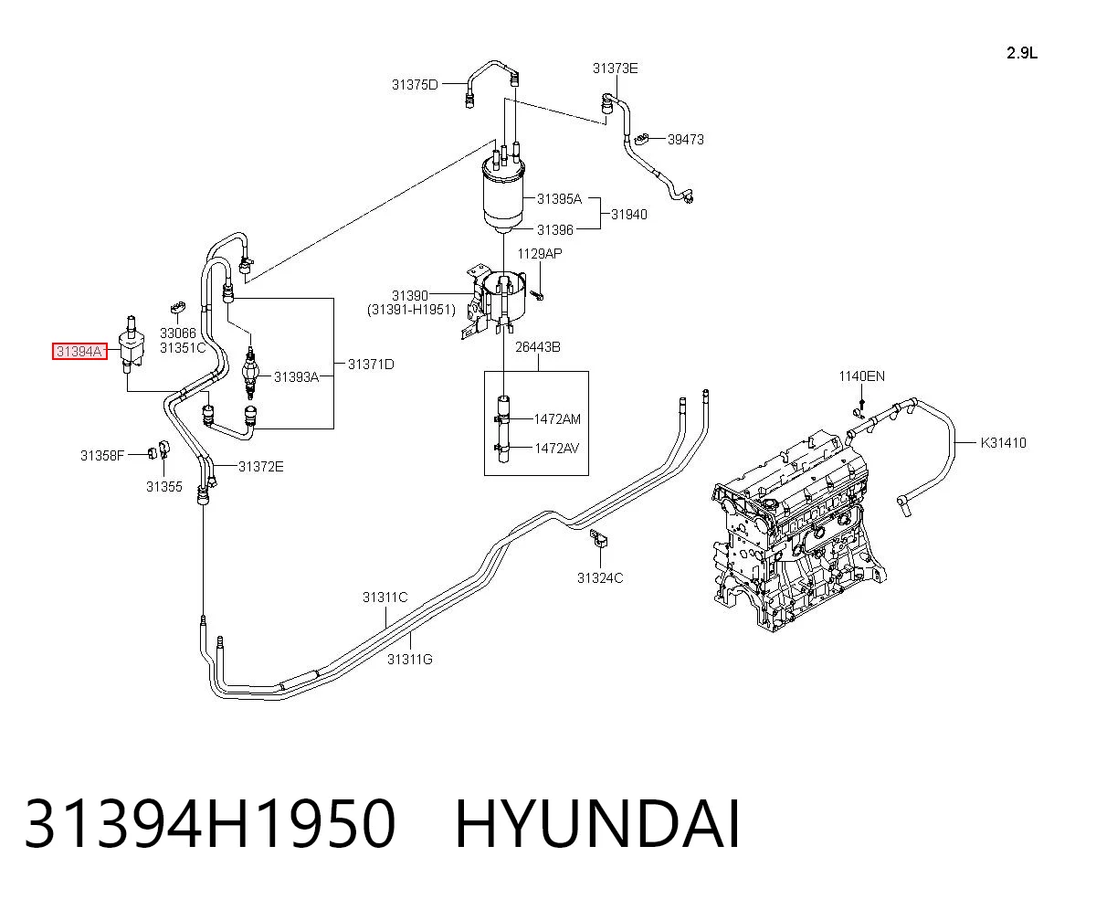 31394H1950 Hyundai/Kia Unidade de aquecimento de combustível