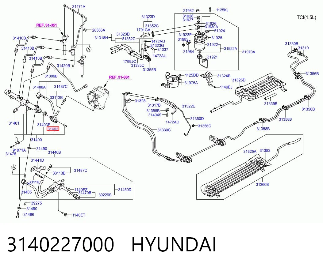 3140227000 Hyundai/Kia Regulador de pressão de combustível na régua de injectores