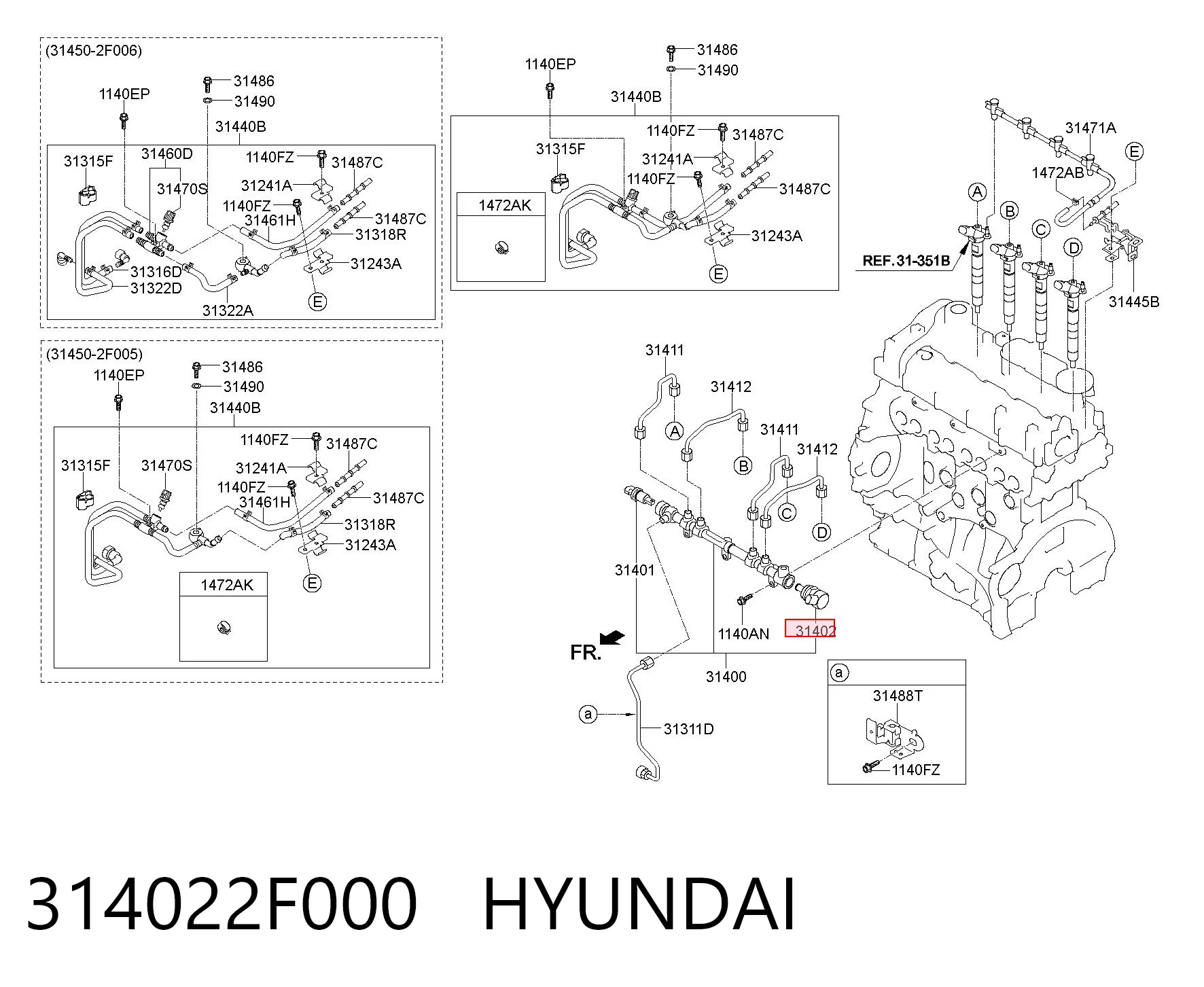 314022F000 Hyundai/Kia Regulador de pressão de combustível na régua de injectores