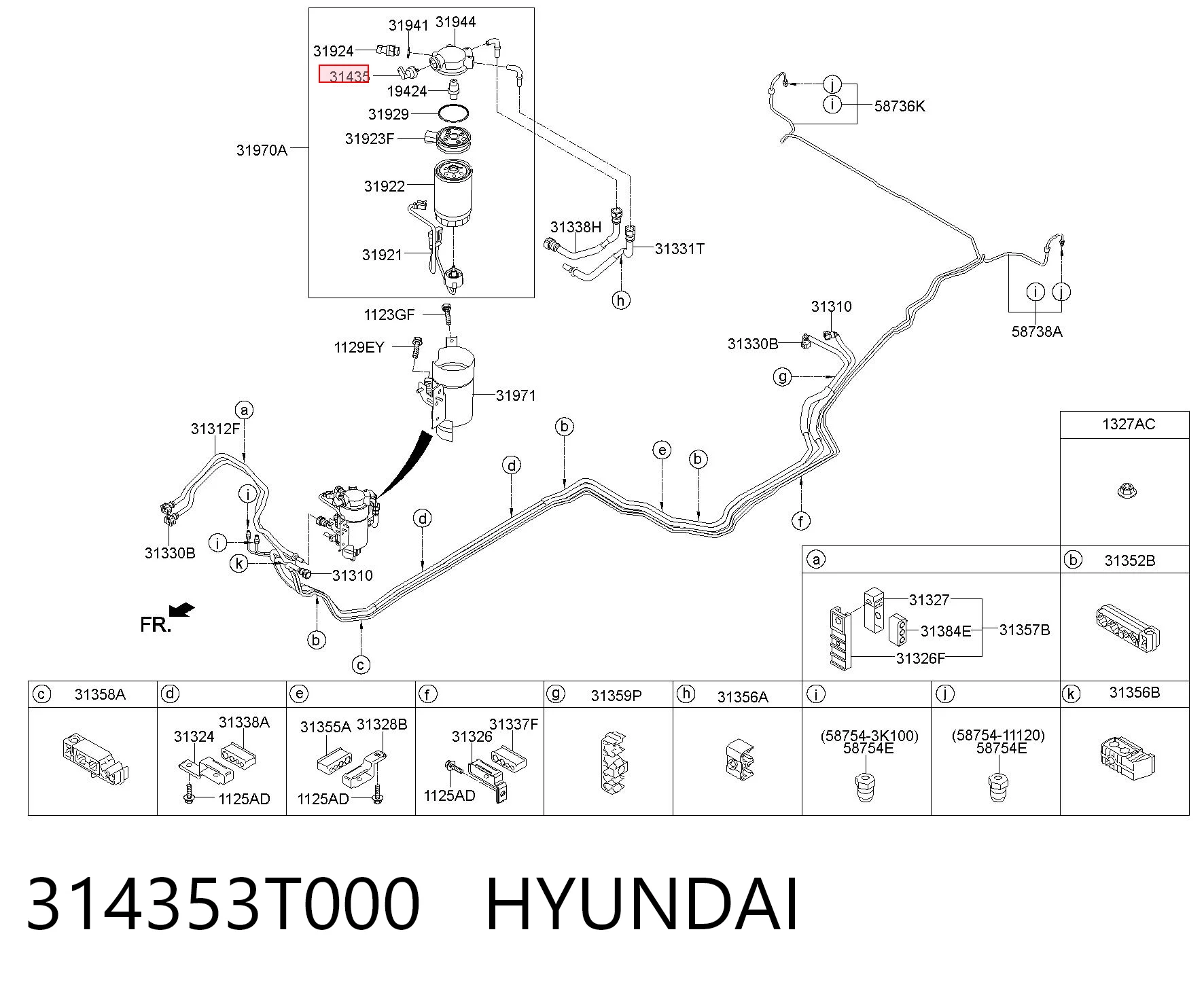 314353T000 Hyundai/Kia Sensor de pressão de combustível