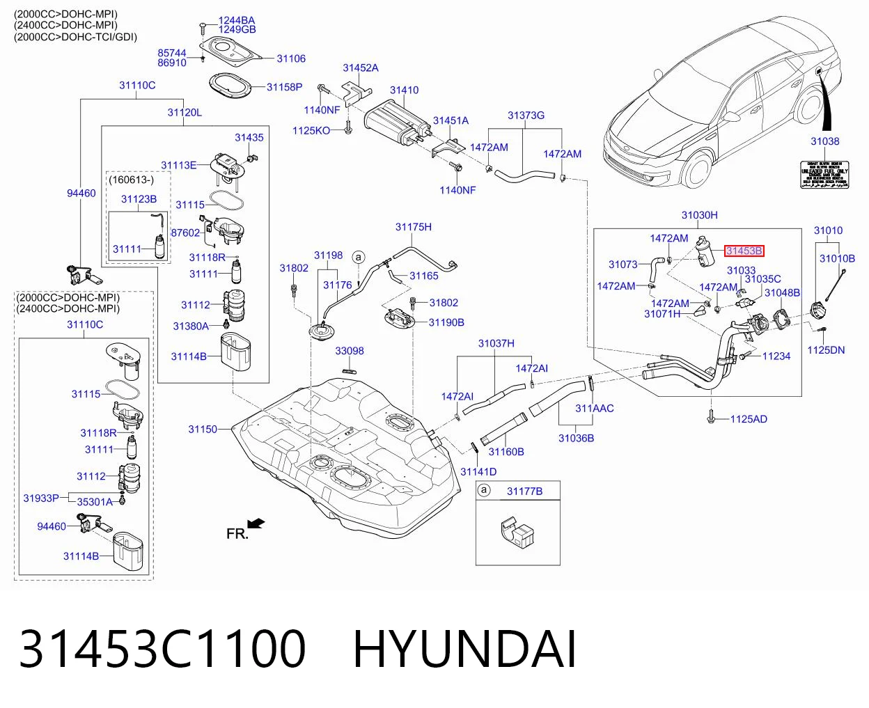 31453C1100 Hyundai/Kia Filtro de tanque dos vapores de combustível
