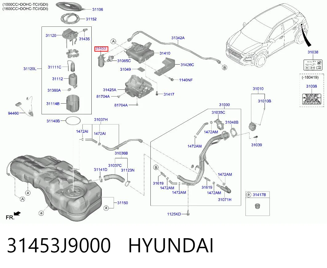 31453J9000 Hyundai/Kia Filtro de tanque dos vapores de combustível