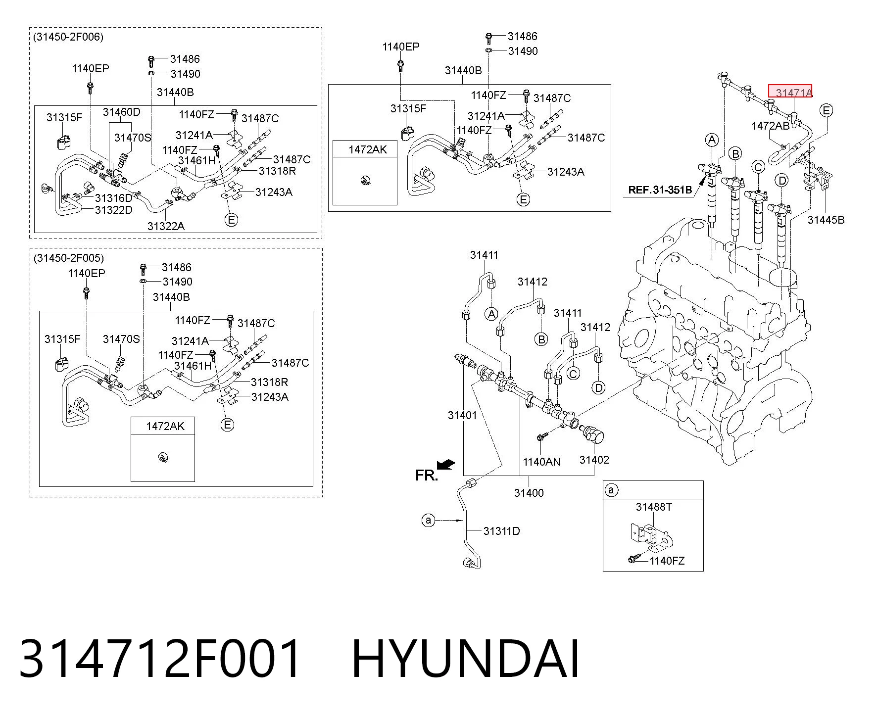 314712F001 Hyundai/Kia Tubo de combustível, inverso desde os injetores