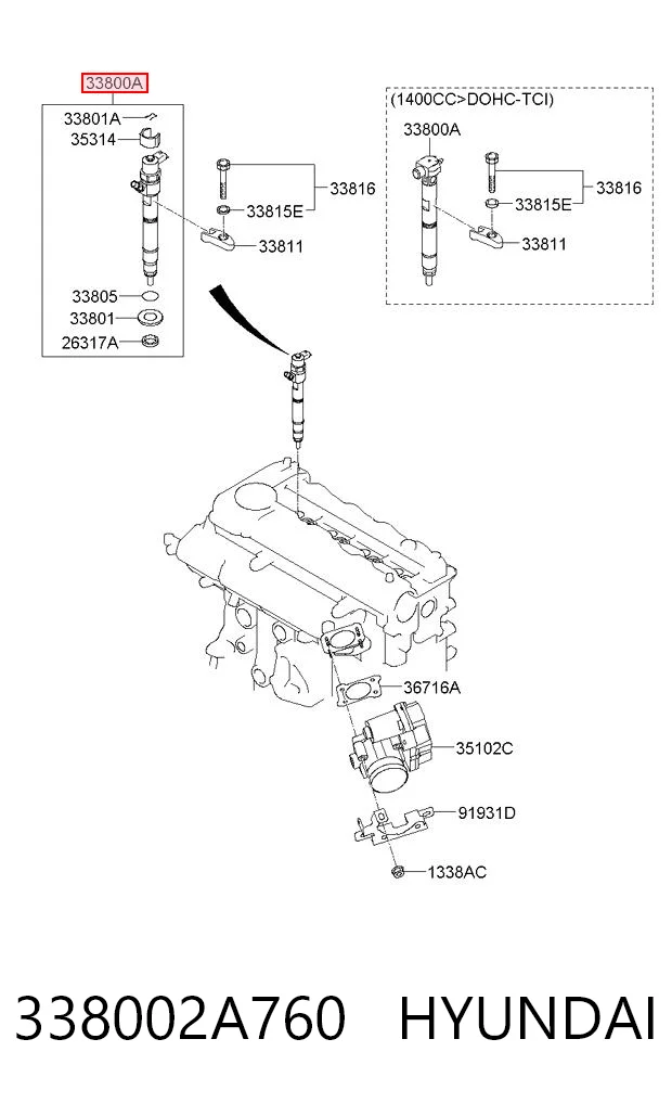 338002A760 Hyundai/Kia Injetor de injeção de combustível