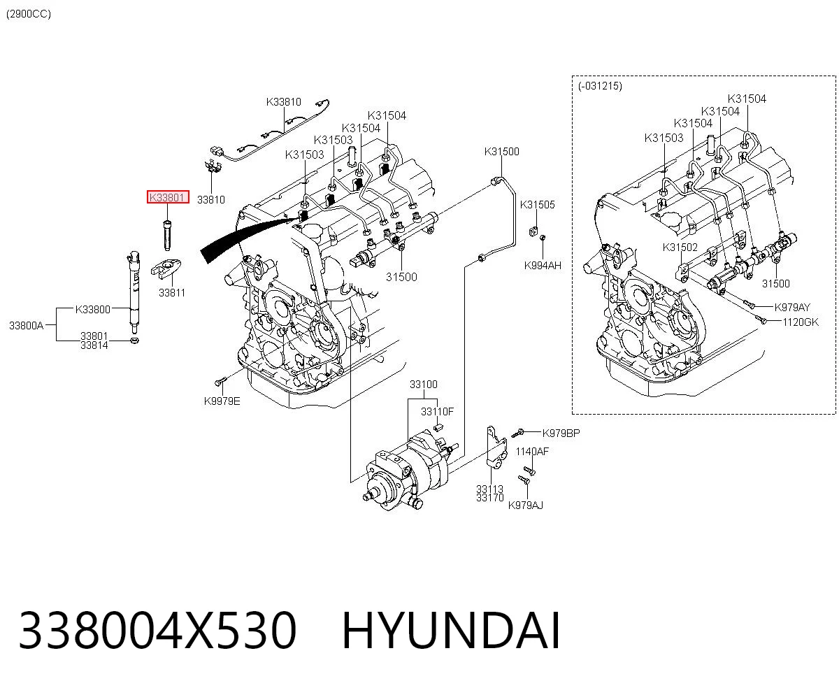 338004X530 Hyundai/Kia Parafuso de fixação do injetor
