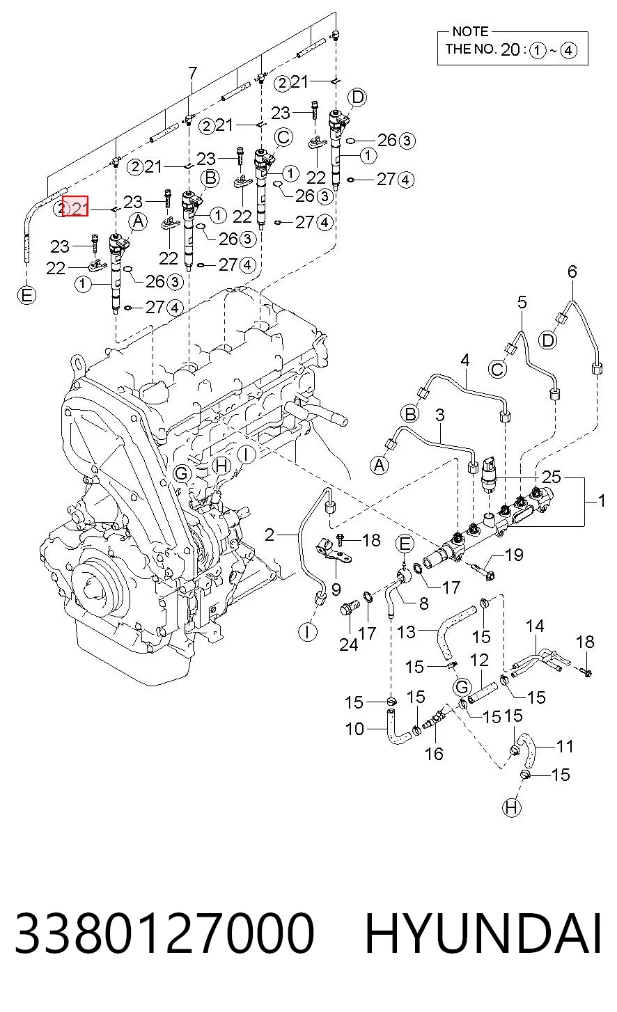 3380127000 Hyundai/Kia Braçadeira de fixação de tubos de retorno de injetores