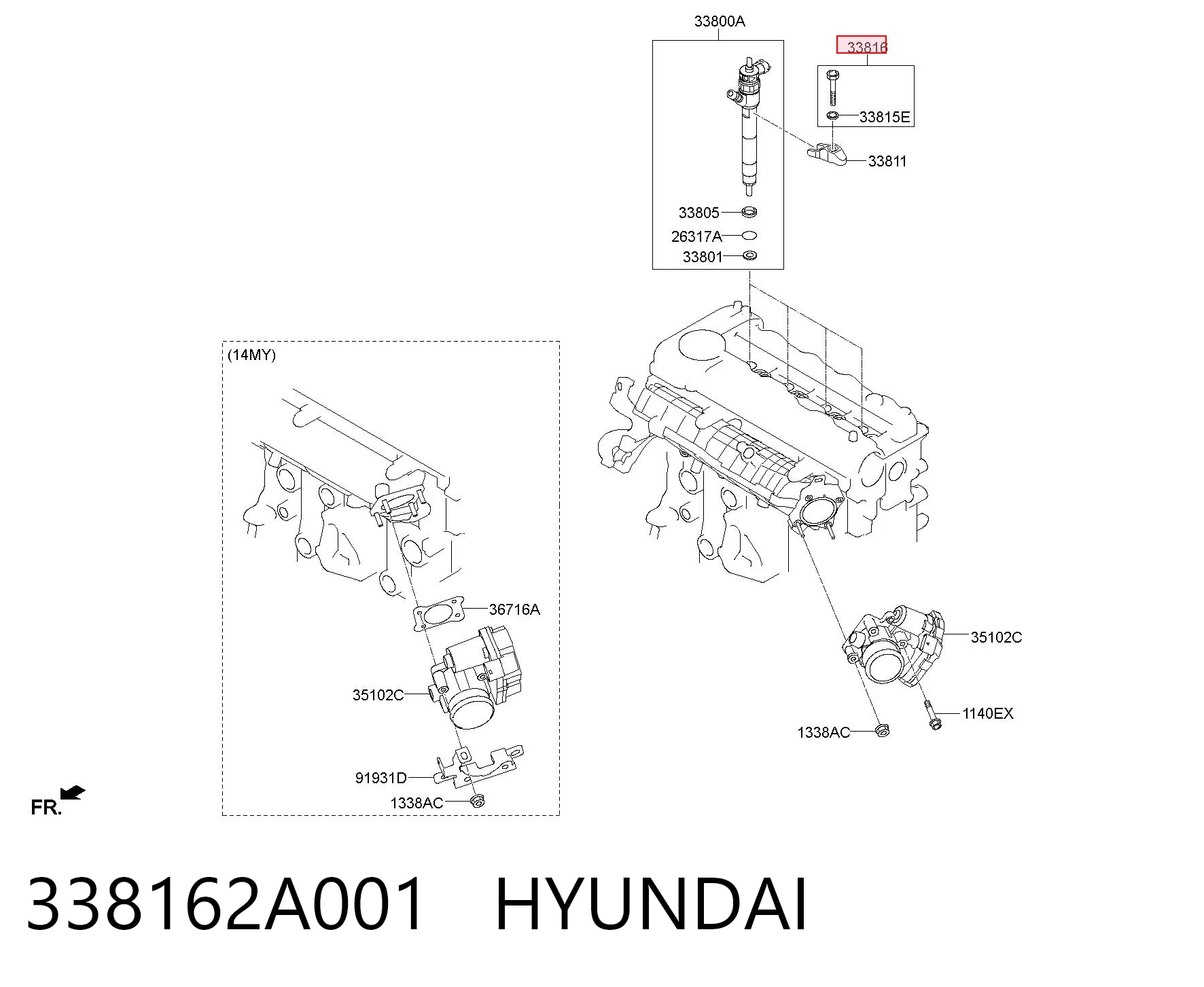 338162A001 Hyundai/Kia Parafuso de fixação do injetor