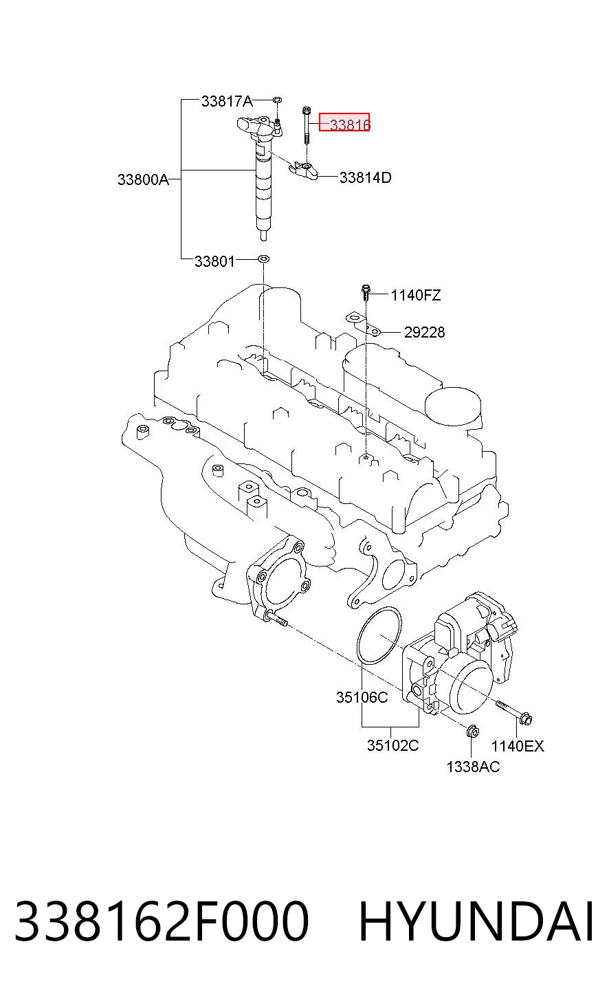 338162F000 Hyundai/Kia Parafuso de fixação do injetor