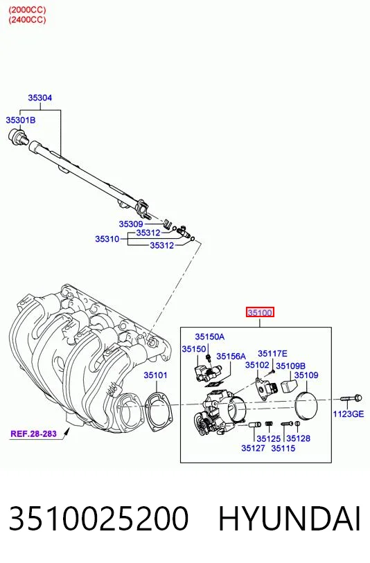 3510025200 Hyundai/Kia Válvula de borboleta montada