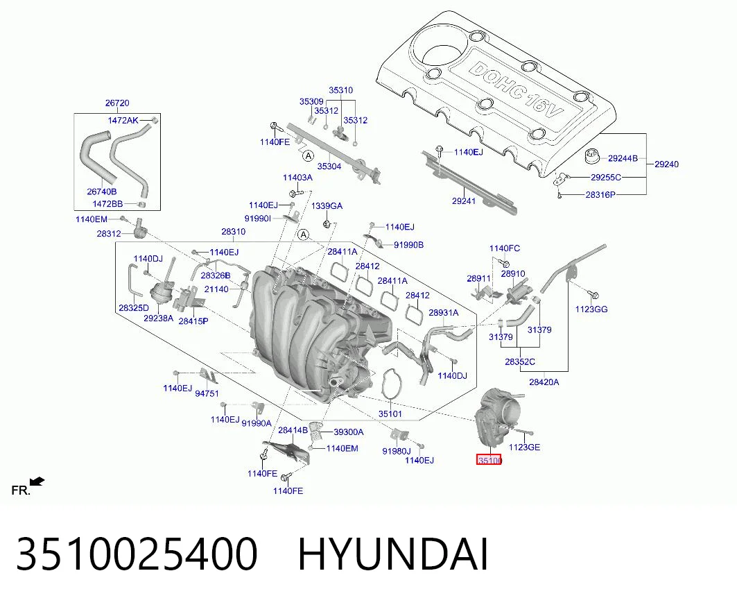 3510025400 Hyundai/Kia Válvula de borboleta montada