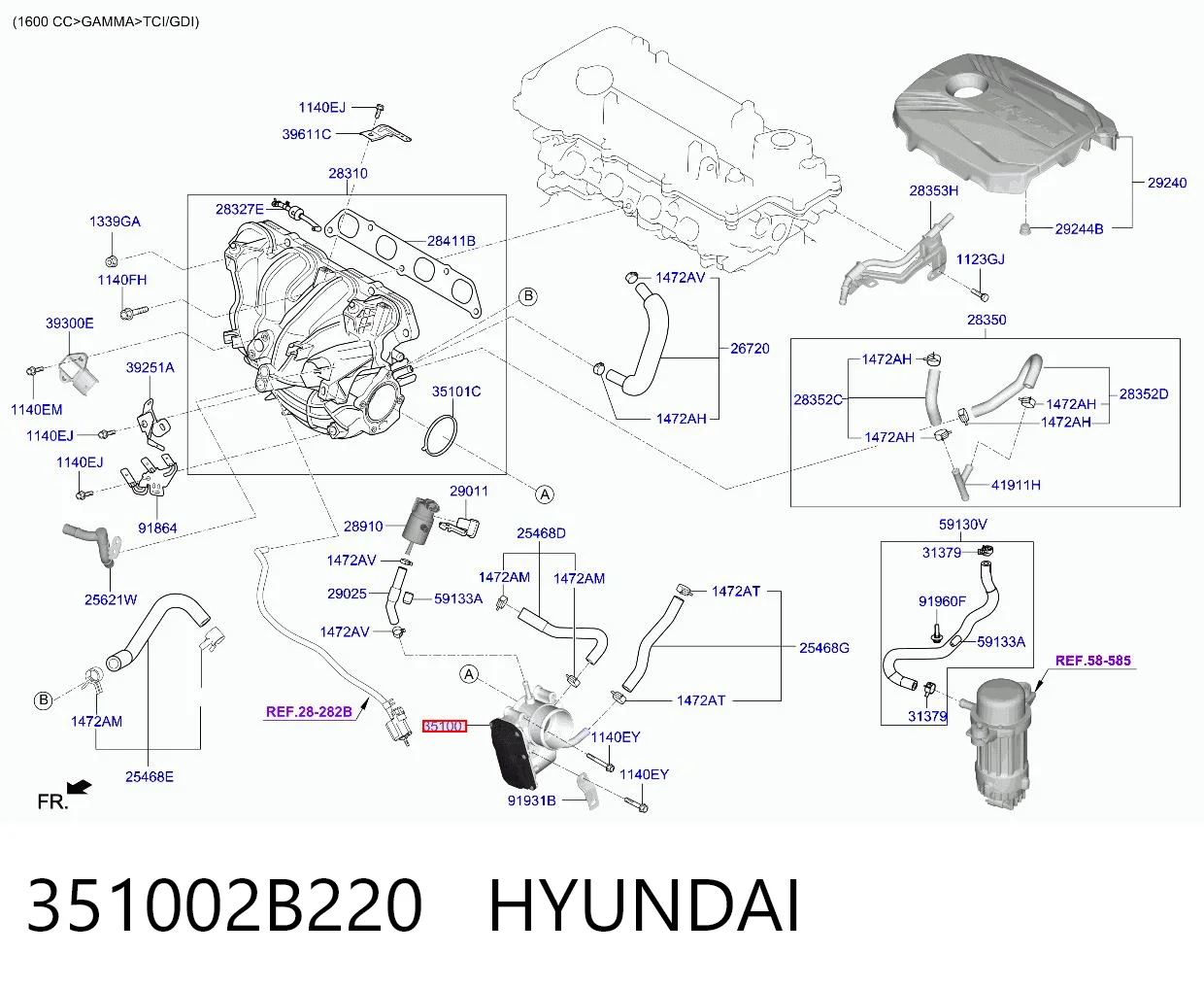 351002B220 Hyundai/Kia Válvula de borboleta montada