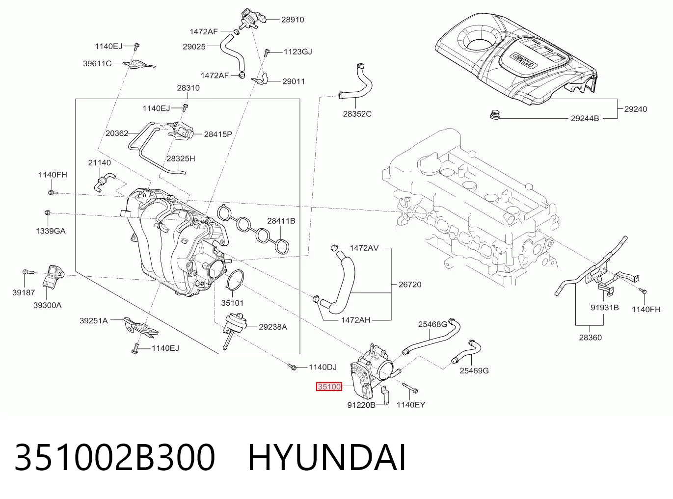 351002B300 Hyundai/Kia Válvula de borboleta montada
