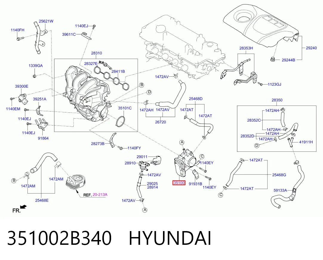 351002B340 Hyundai/Kia Válvula de borboleta montada