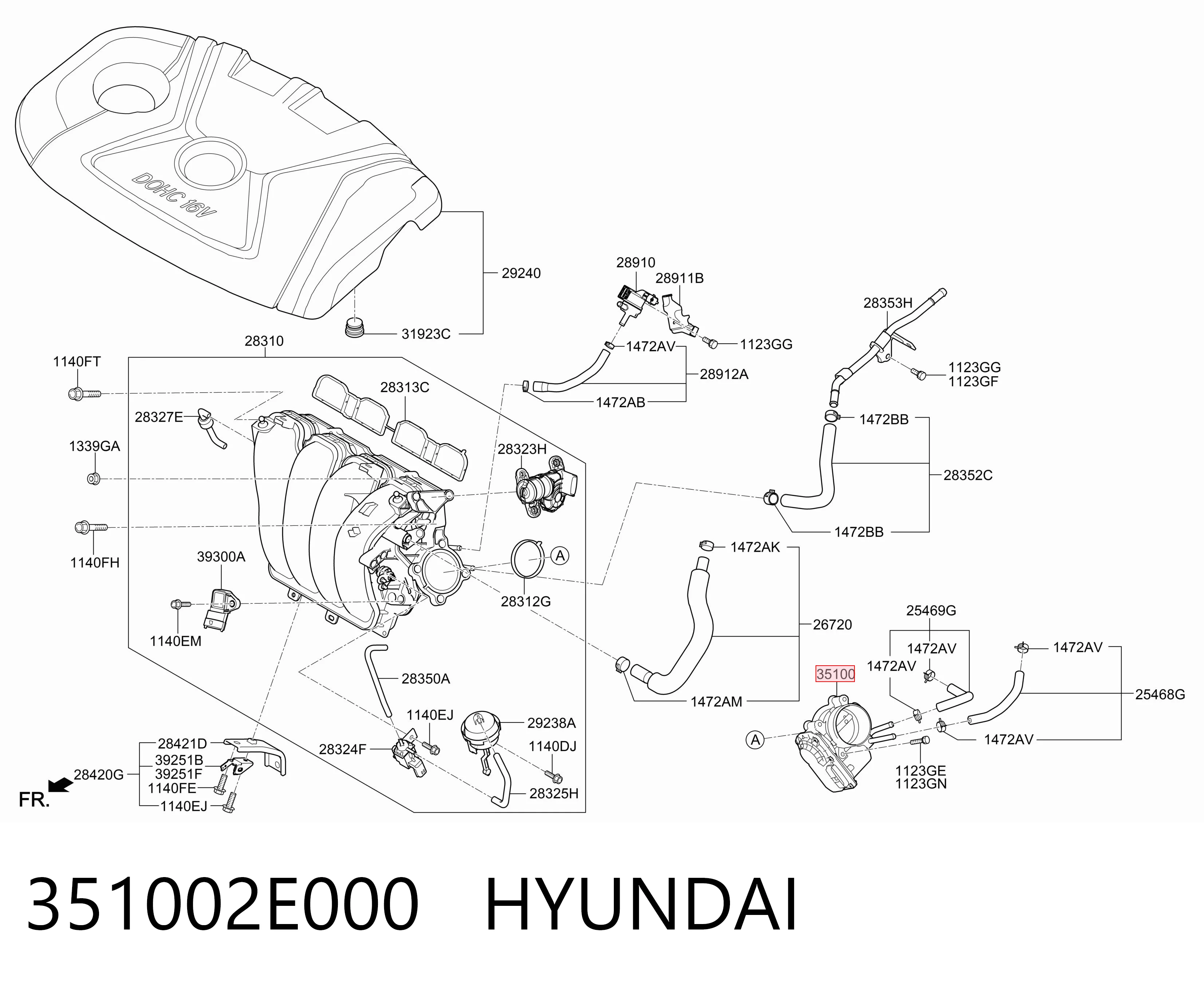 351002E000 Hyundai/Kia Válvula de borboleta montada