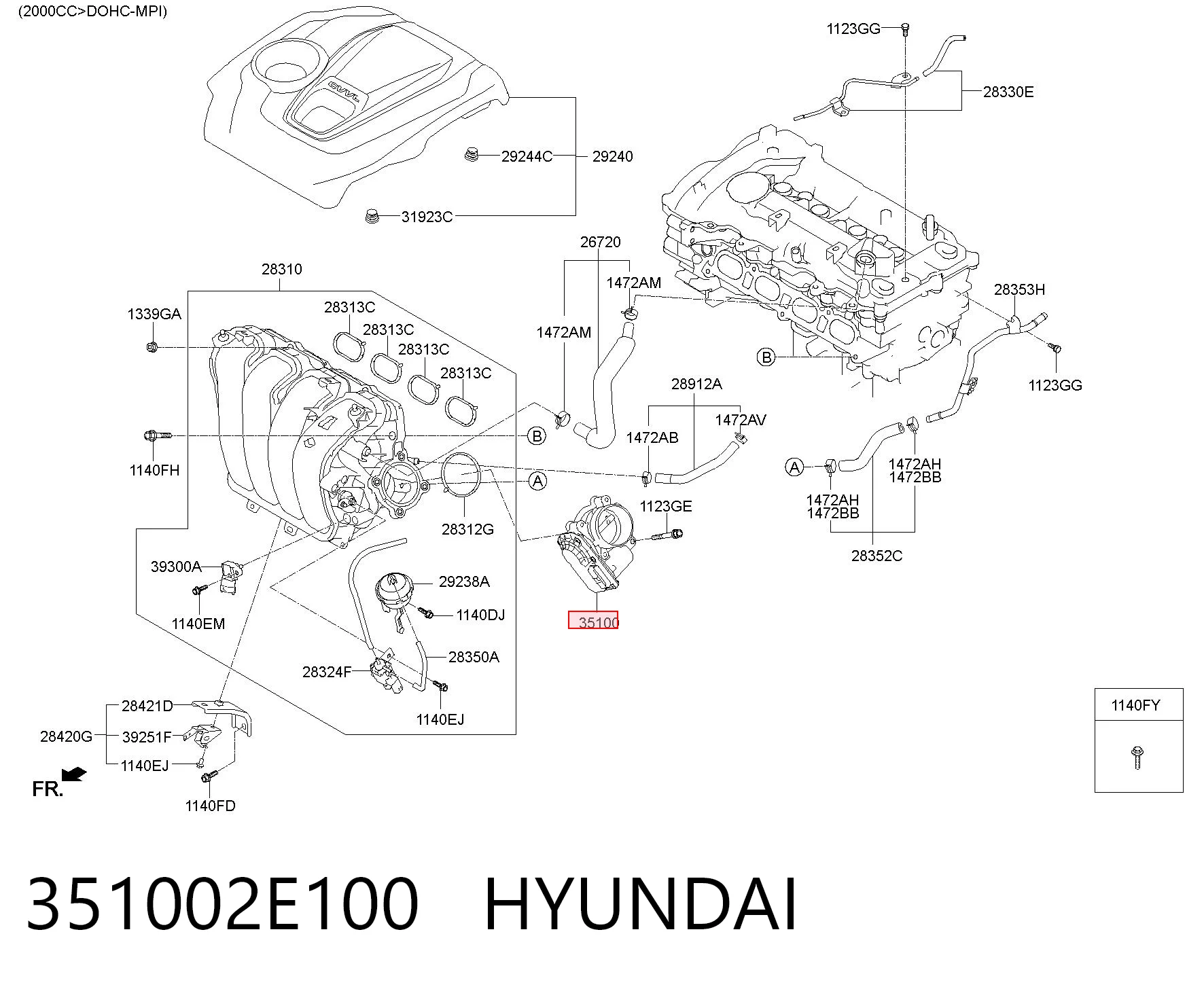 351002E100 Hyundai/Kia Válvula de borboleta montada