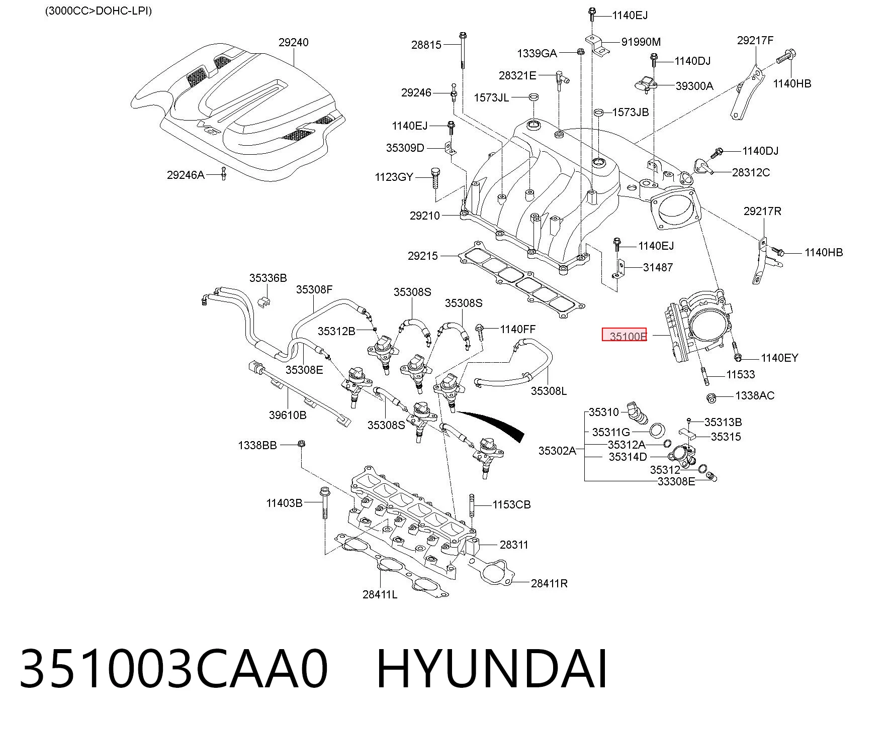 351003CAA0 Hyundai/Kia Válvula de borboleta montada