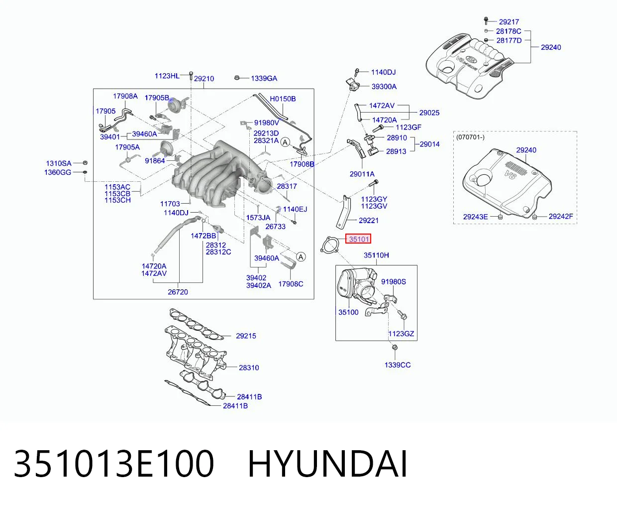 351013E100 Hyundai/Kia Vedante da válvula de borboleta