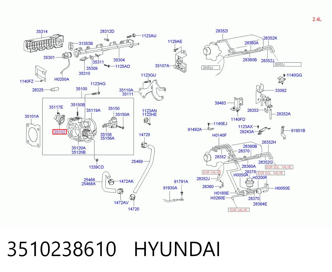 3510238610 Hyundai/Kia Sensor de posição da válvula de borboleta (potenciômetro)