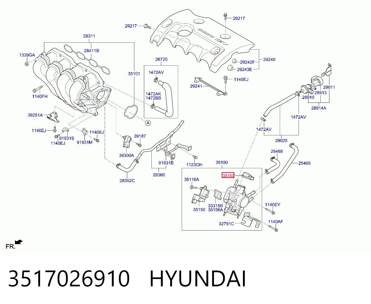 3517026910 Hyundai/Kia Sensor de posição da válvula de borboleta (potenciômetro)