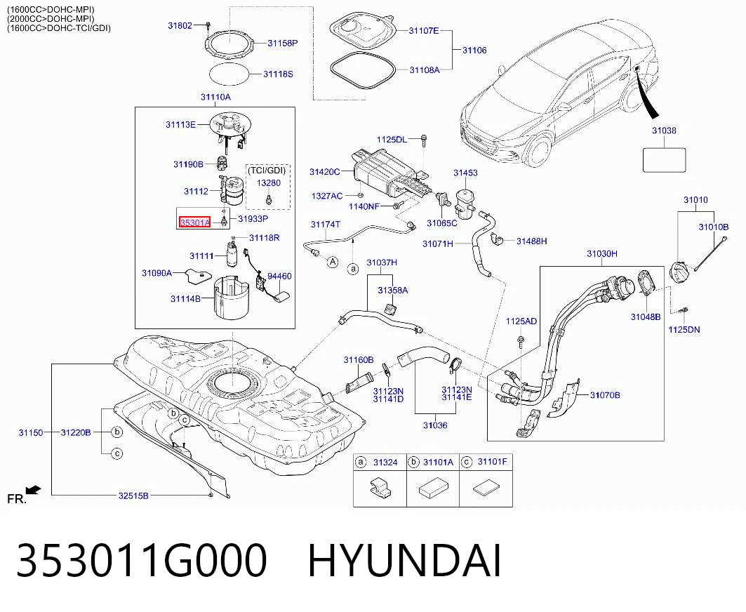 353011G000 Hyundai/Kia Regulador de pressão de combustível de módulo da bomba de combustível no tanque