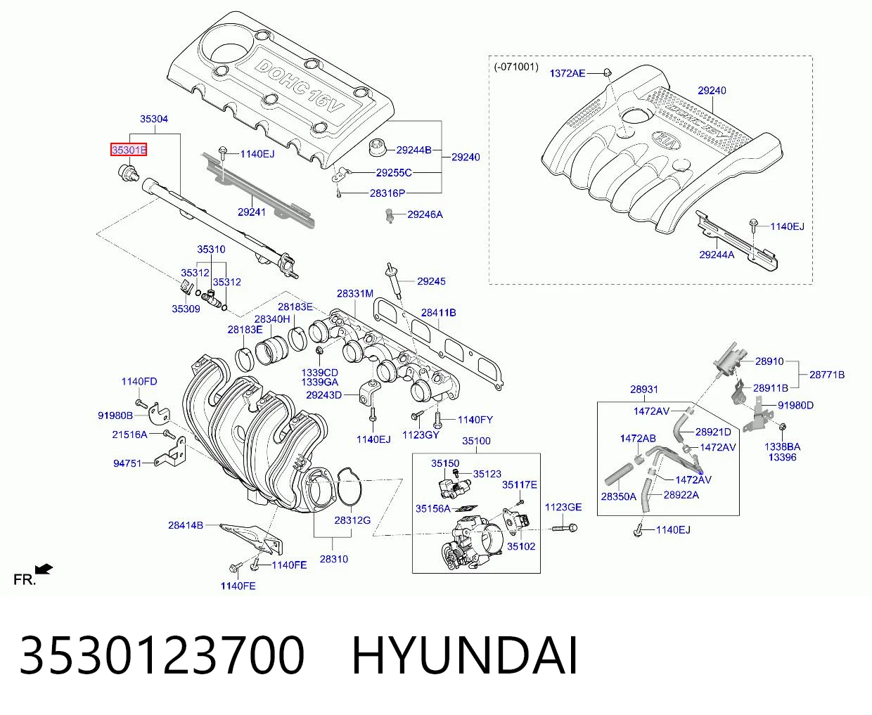 3530123700 Hyundai/Kia Regulador de pressão de combustível na régua de injectores