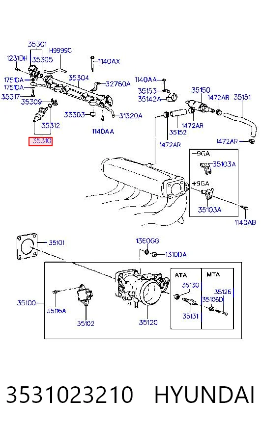 Injetor de injeção de combustível para Hyundai Coupe I RD