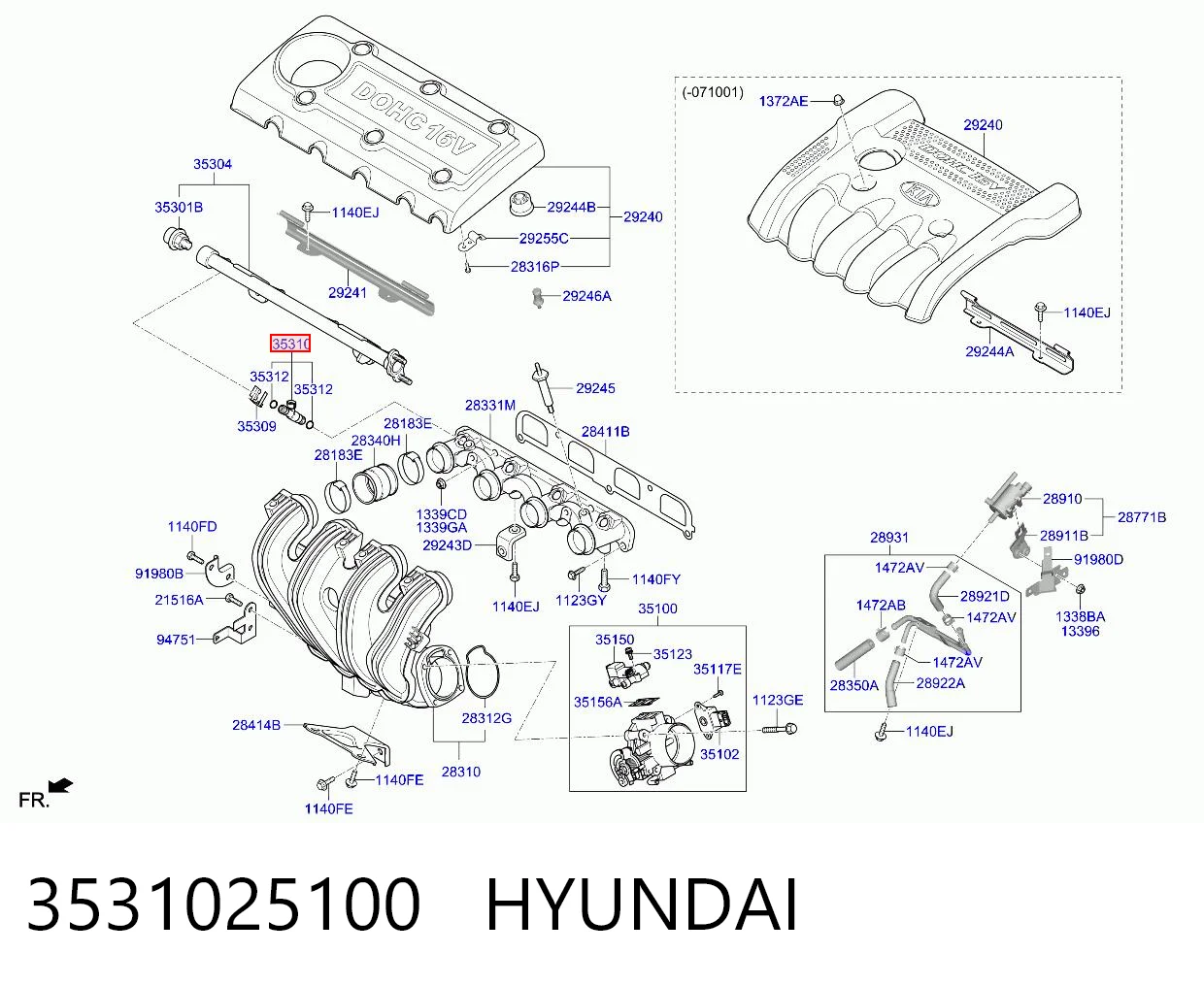3531025100 Hyundai/Kia Injetor de injeção de combustível