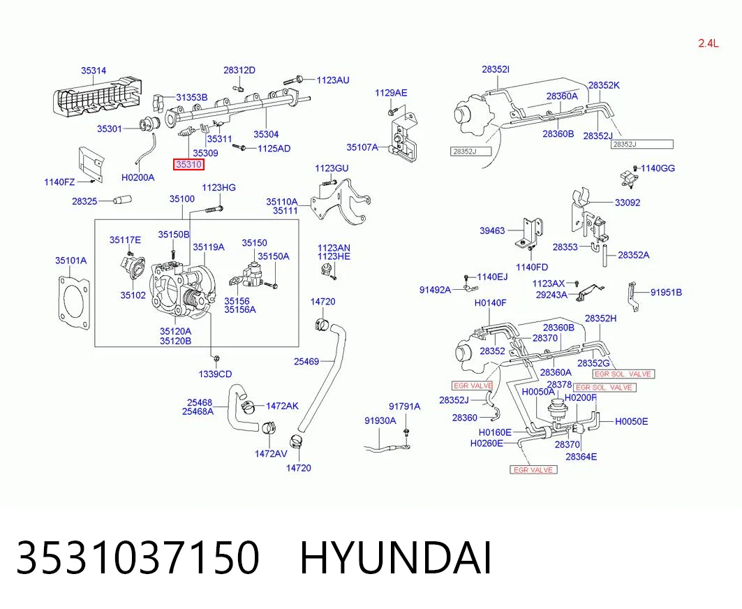 3531037150 Hyundai/Kia Injetor de injeção de combustível
