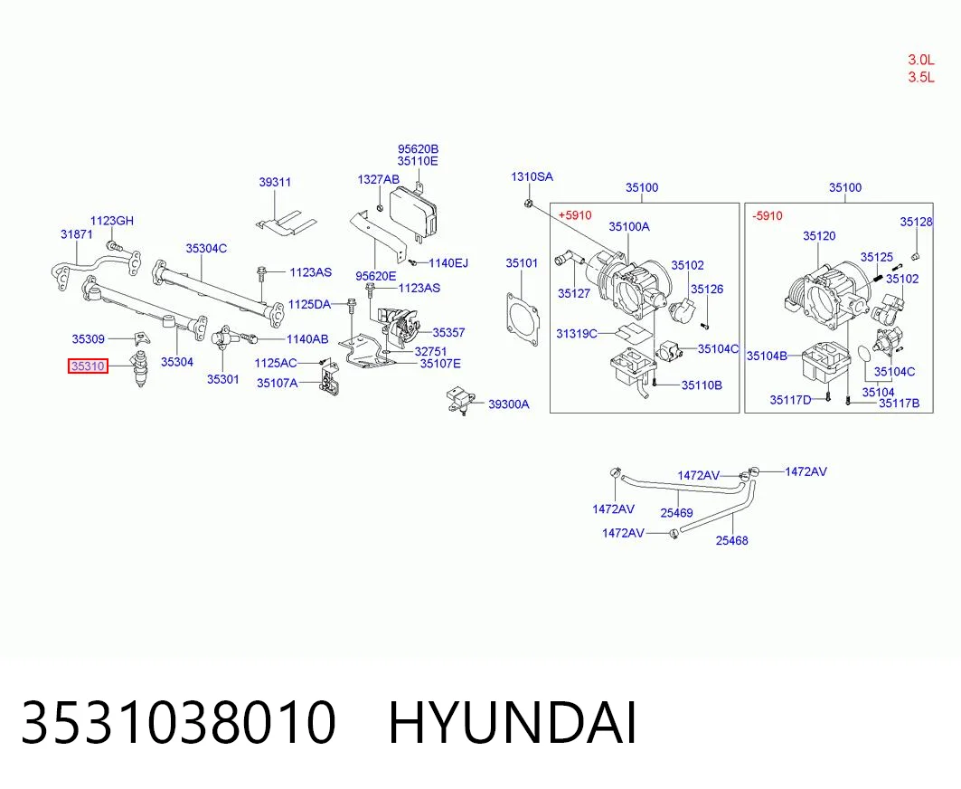 3531038010 Hyundai/Kia Injetor de injeção de combustível