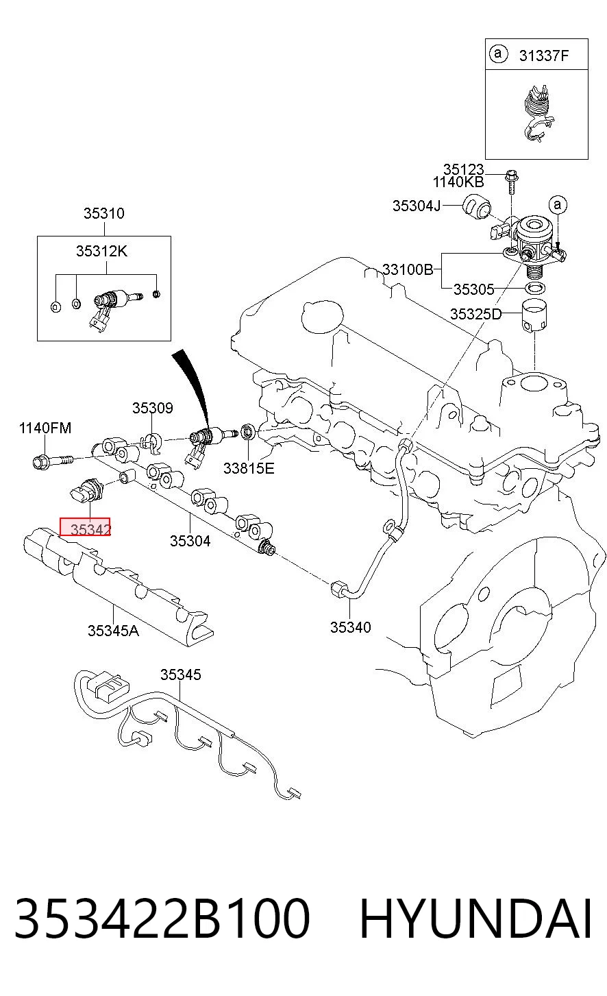 353422B100 Hyundai/Kia Sensor de pressão de combustível