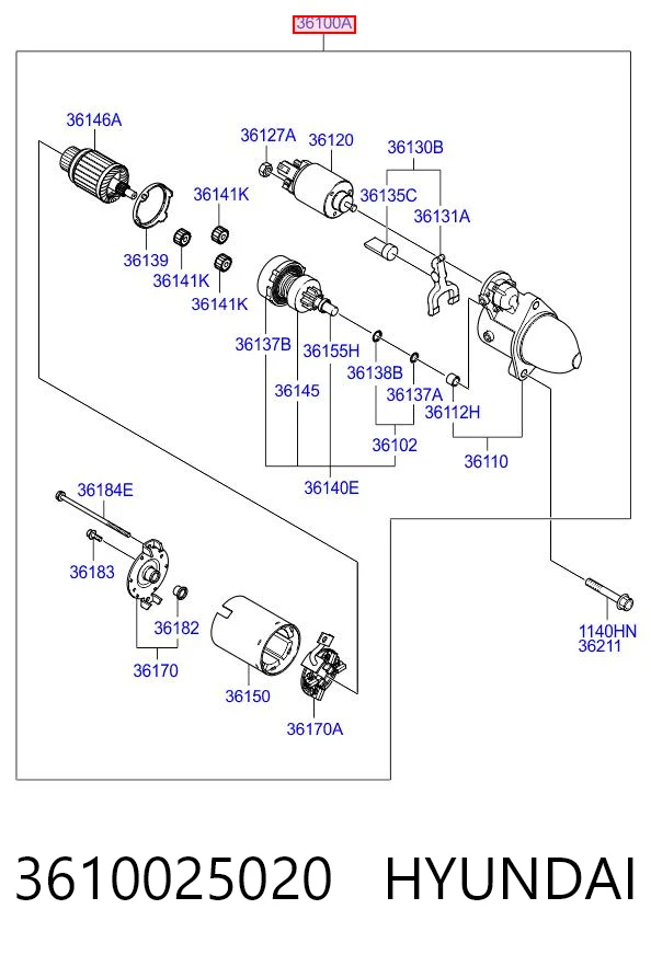 3610025020 Hyundai/Kia Motor de arranco