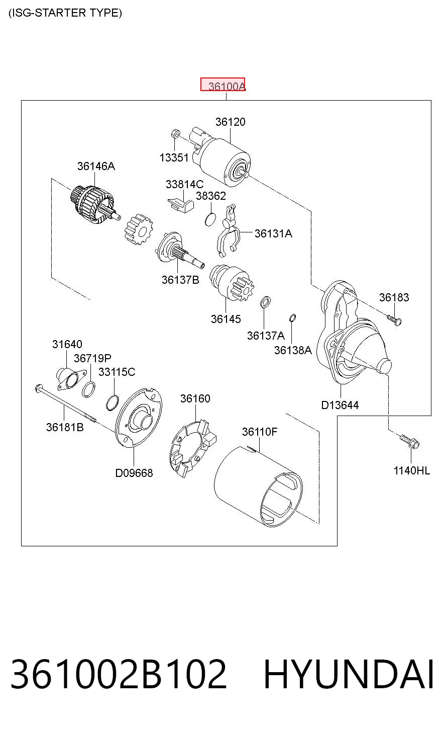 361002B102 Hyundai/Kia Motor de arranco