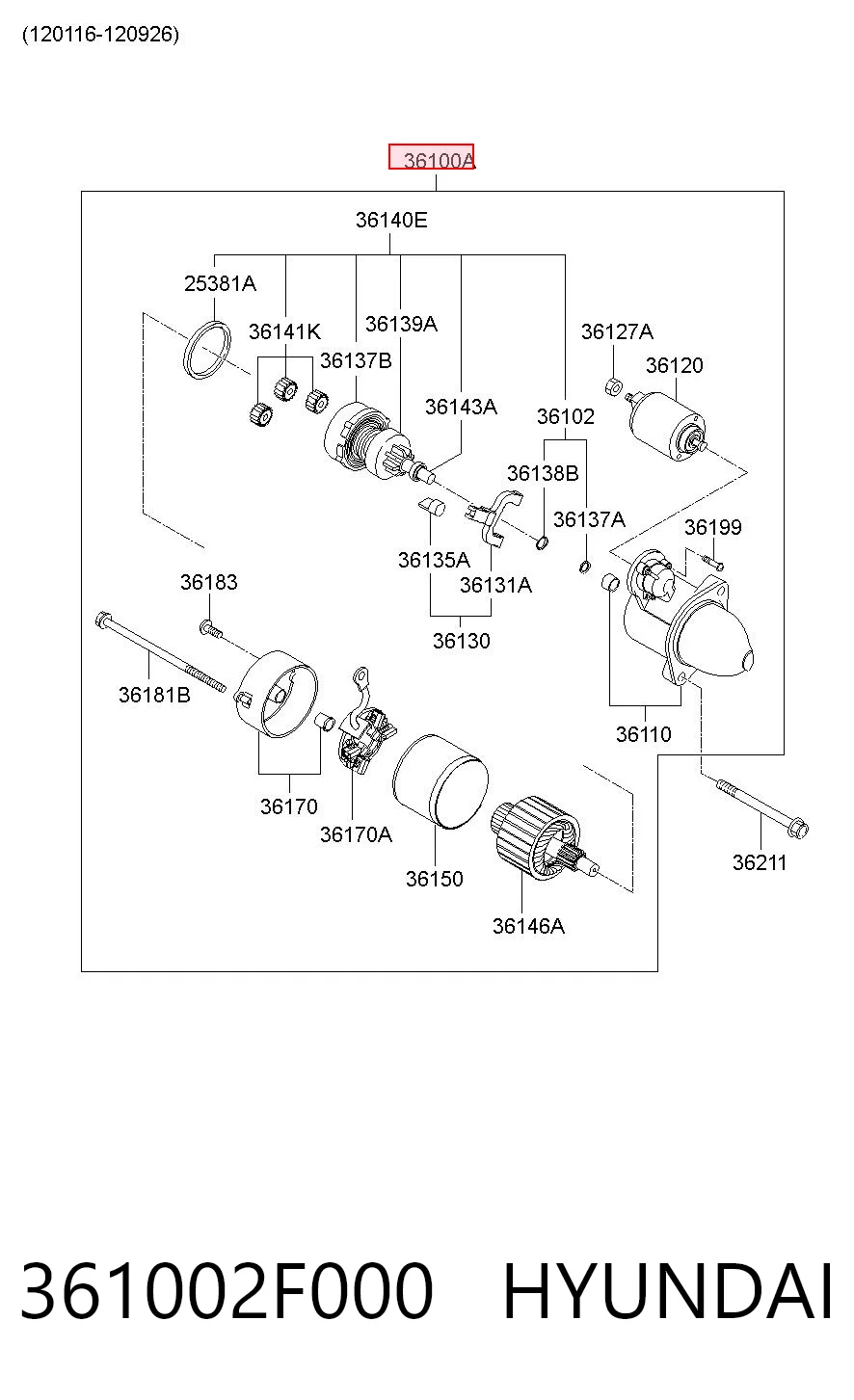 361002F000 Hyundai/Kia Motor de arranco