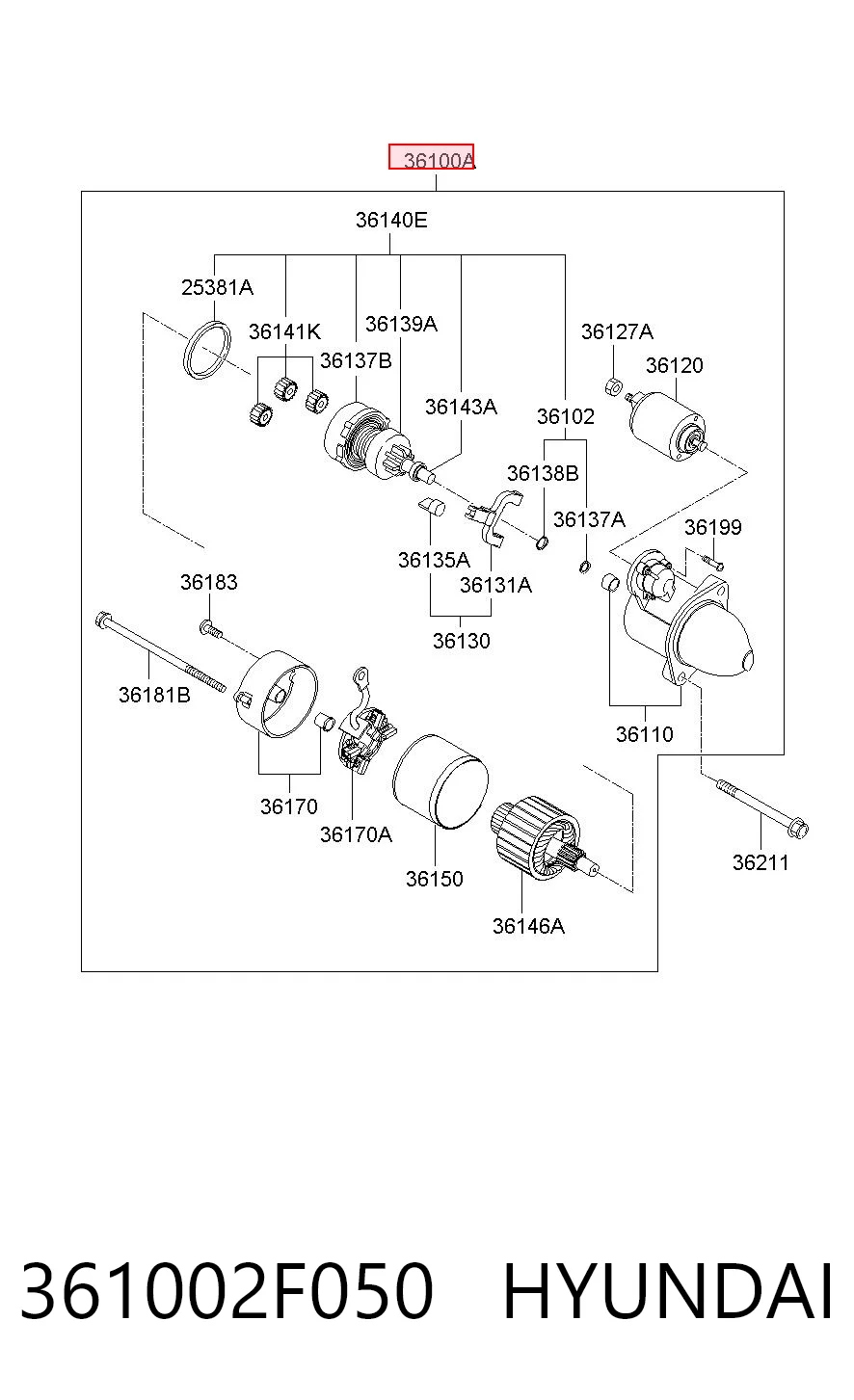 361002F050 Hyundai/Kia Motor de arranco