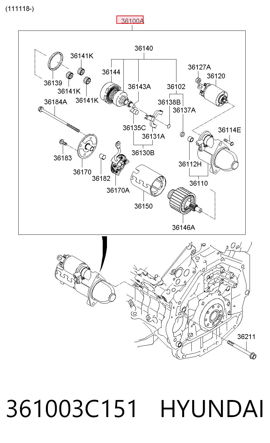 361003C151 Hyundai/Kia Motor de arranco