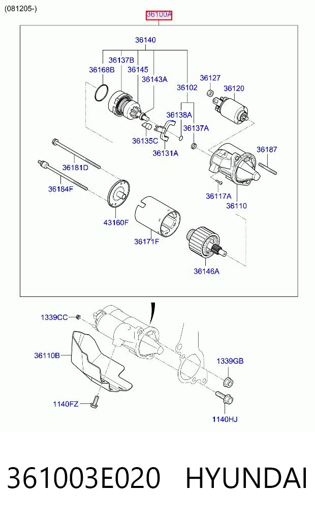 361003E020 Hyundai/Kia Motor de arranco