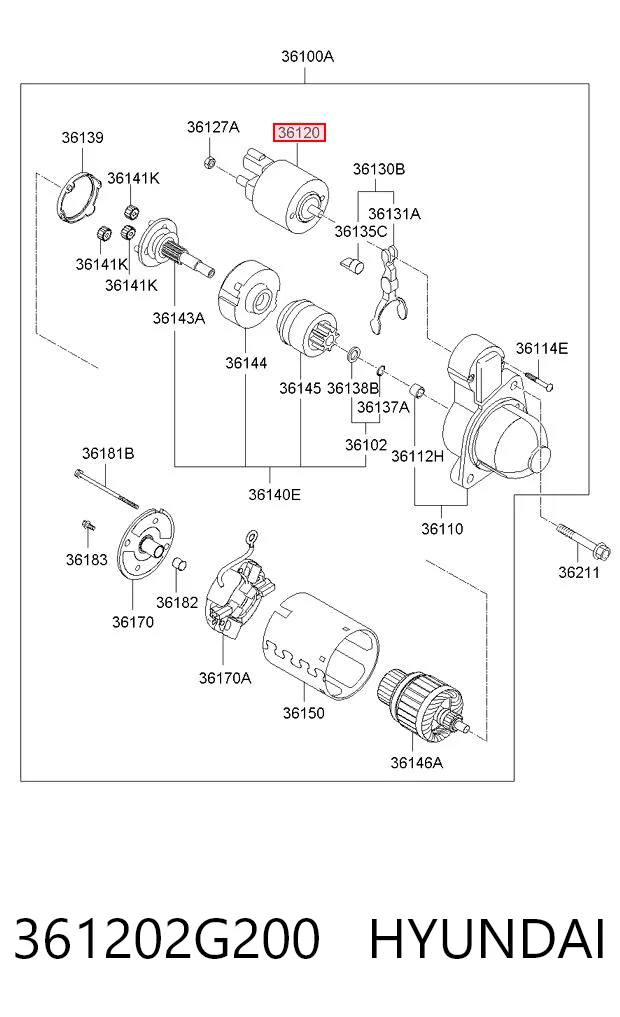 361202G200 Hyundai/Kia Relê retrator do motor de arranco