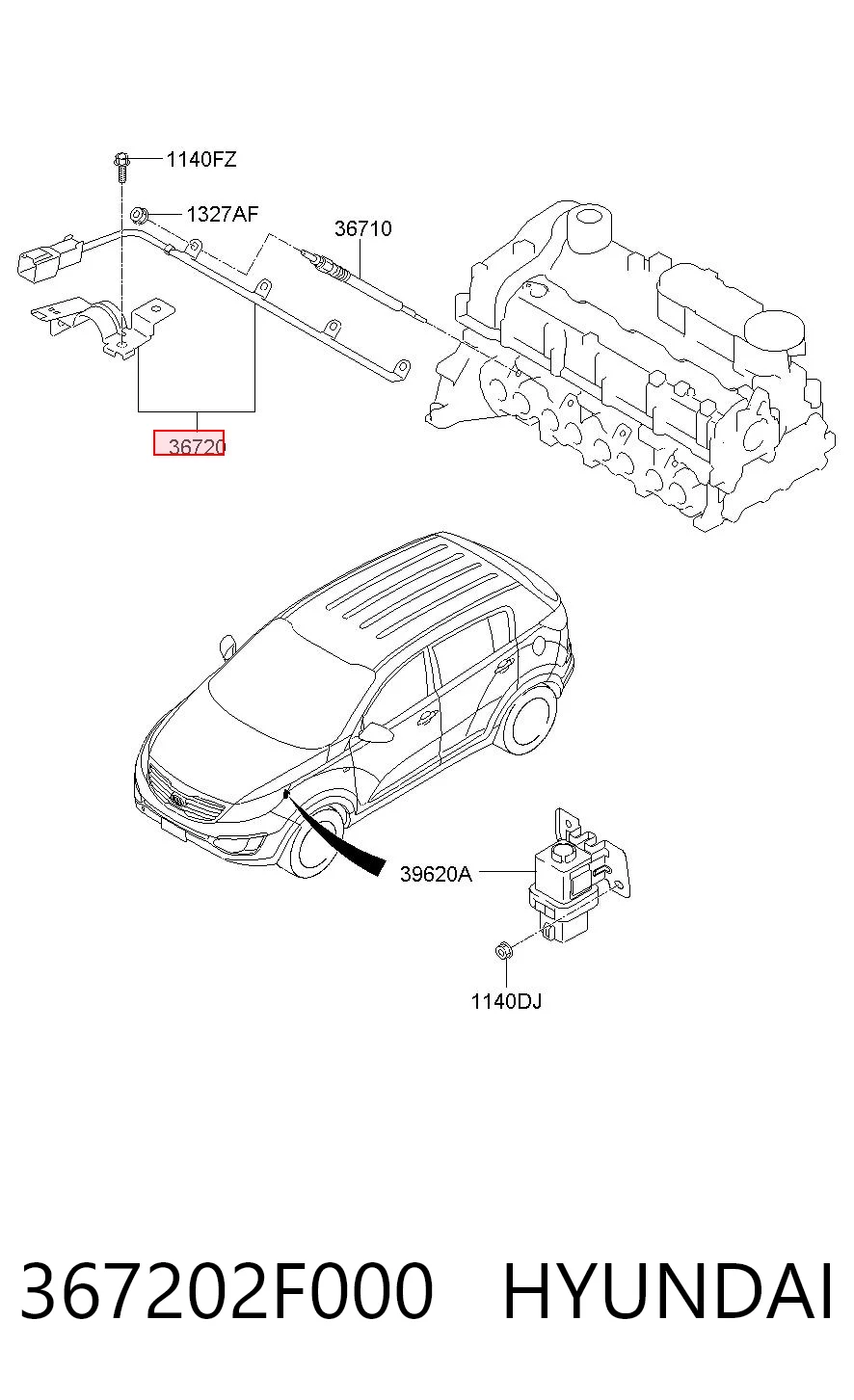 367202F000 Hyundai/Kia Fio das velas de incandescência