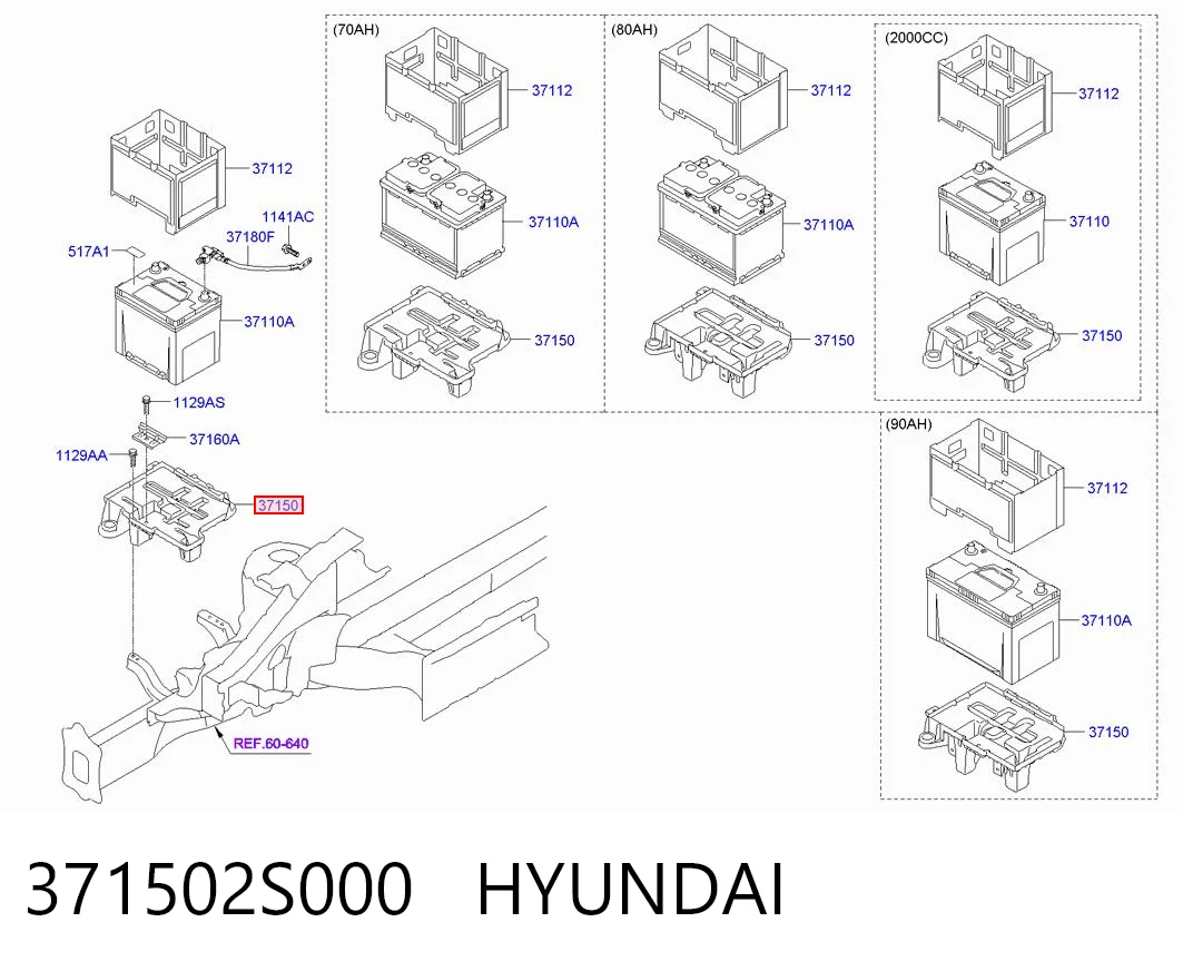 371502S000 Hyundai/Kia Cárter de bateria recarregável (PILHA)