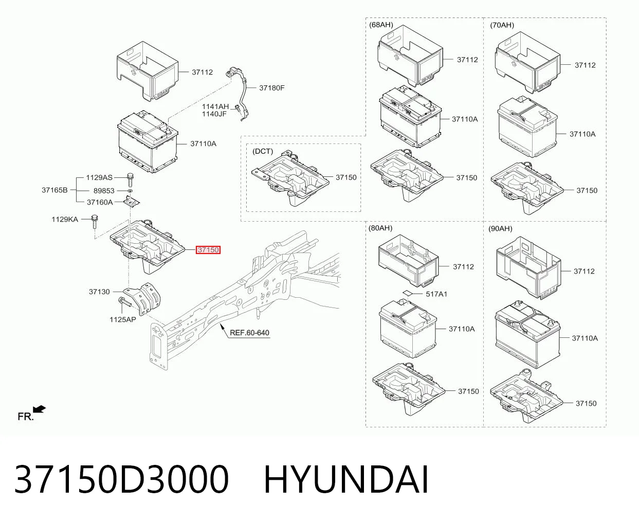 37150D3000 Hyundai/Kia Cárter de bateria recarregável (PILHA)