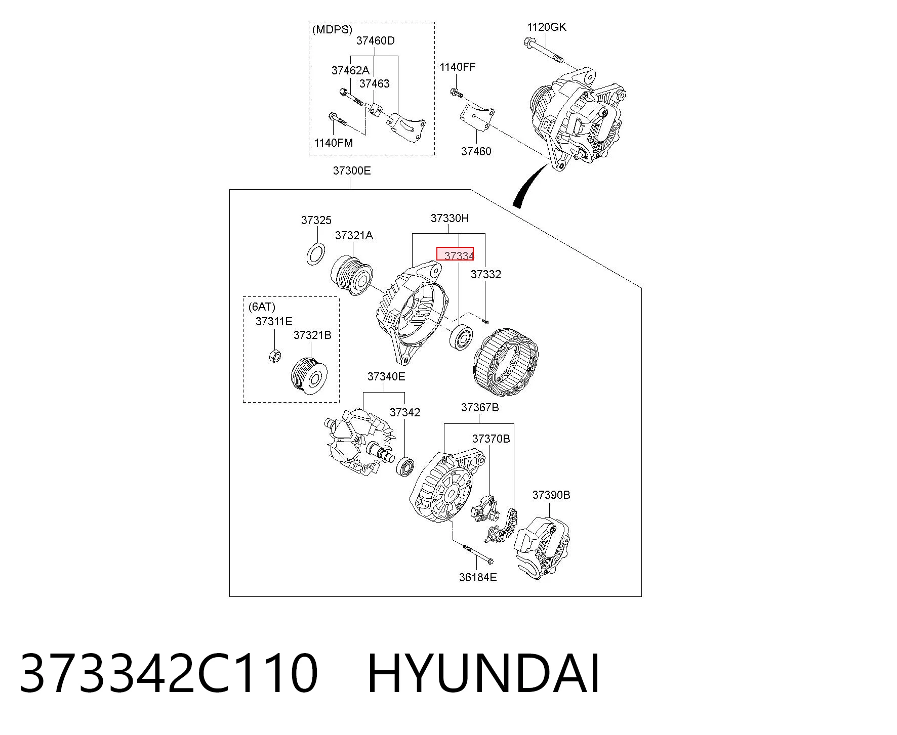 373342C110 Hyundai/Kia Rolamento do gerador