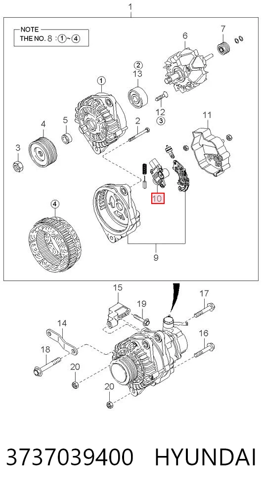 3737039400 Hyundai/Kia Relê-regulador do gerador (relê de carregamento)