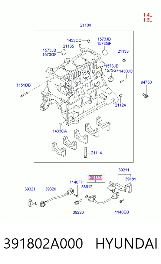 391802A000 Hyundai/Kia Sensor de posição (de revoluções) de cambota