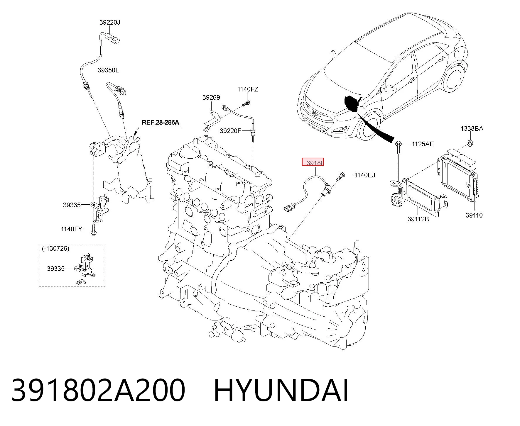 391802A200 Hyundai/Kia Sensor de posição (de revoluções) de cambota