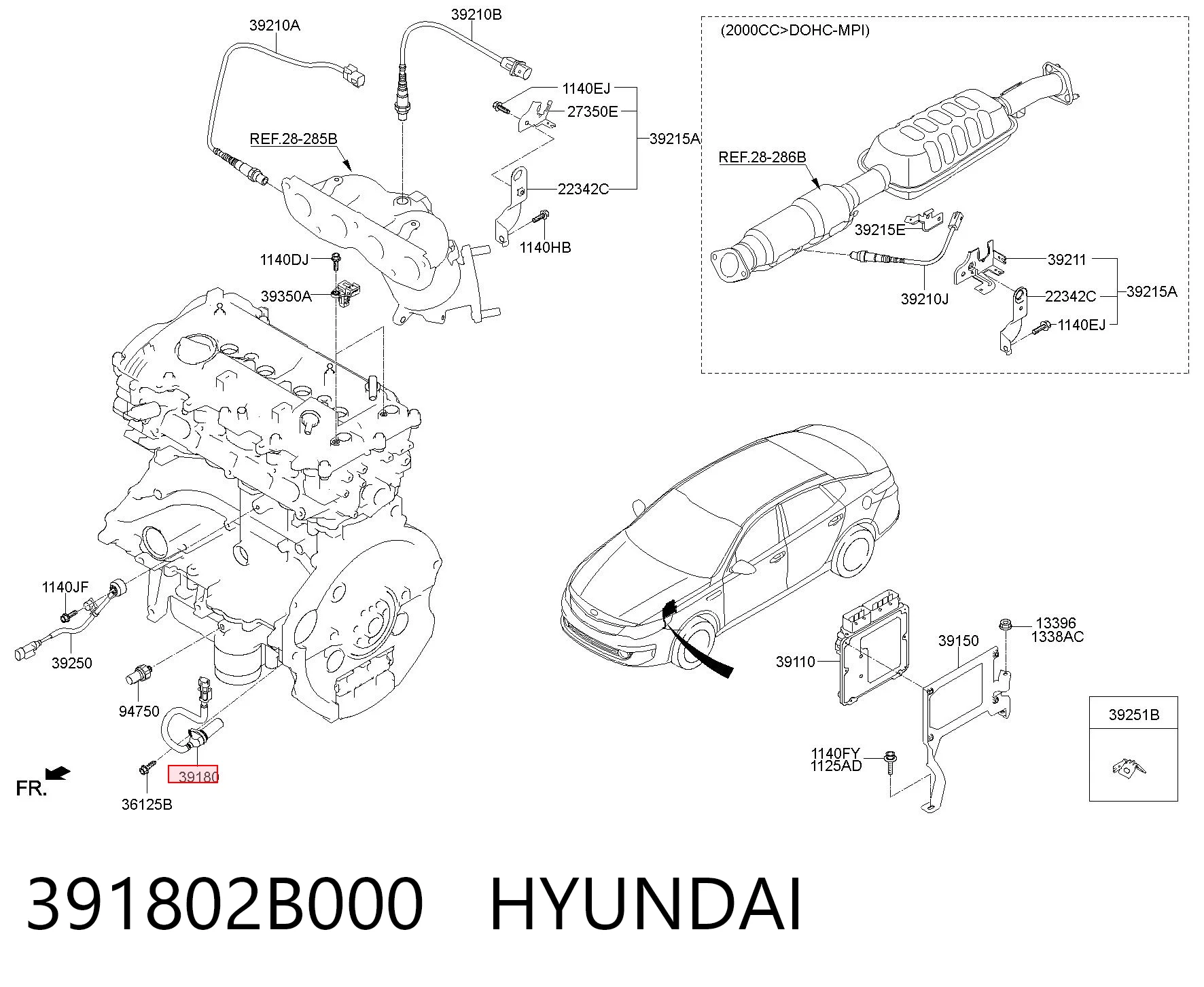 391802B000 Hyundai/Kia Sensor de posição (de revoluções) de cambota