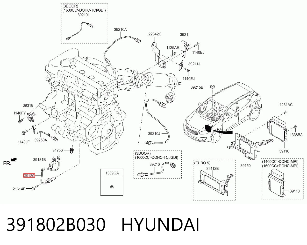 391802B030 Hyundai/Kia Sensor de posição (de revoluções) de cambota